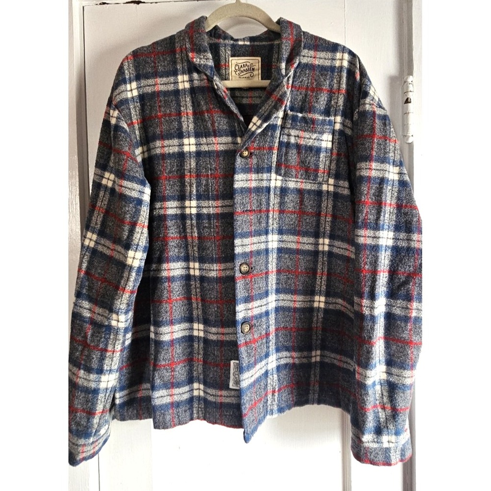 CLARA JANSSEN Plaid Flannel Pajama TOP Women Size XL 100% Cotton USA made